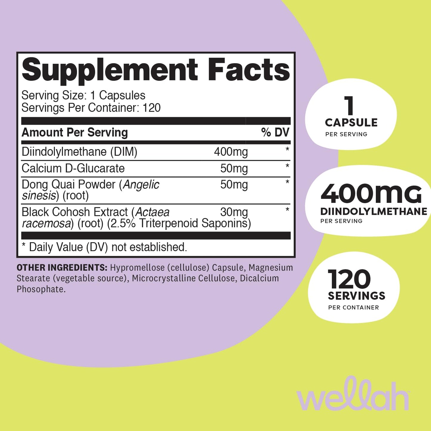 Wellah DIM Supplement (400mg) Capsules, 120 Count