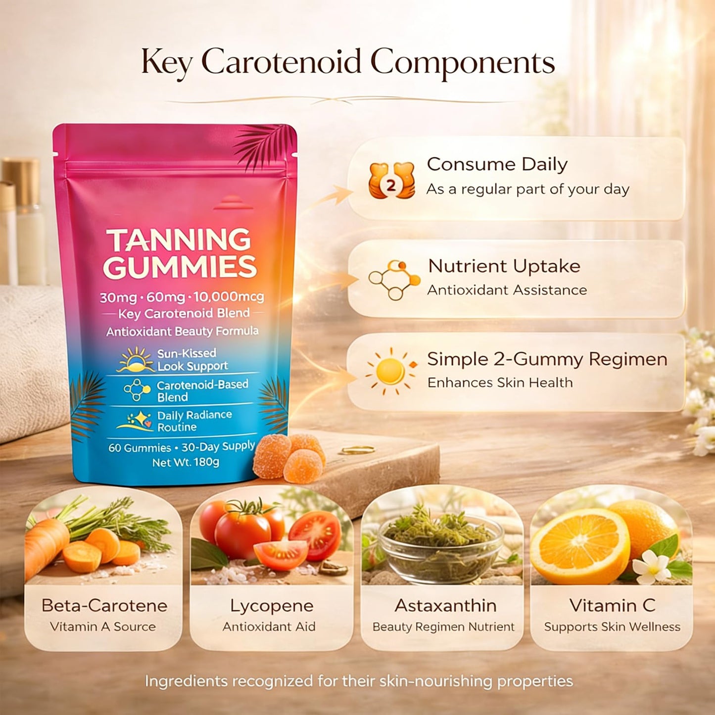 UBIETY Skin Tanning Gummies – Antioxidant Beauty Gummies with Beta-Carotene & Lycopene, Gummy, 1 Count