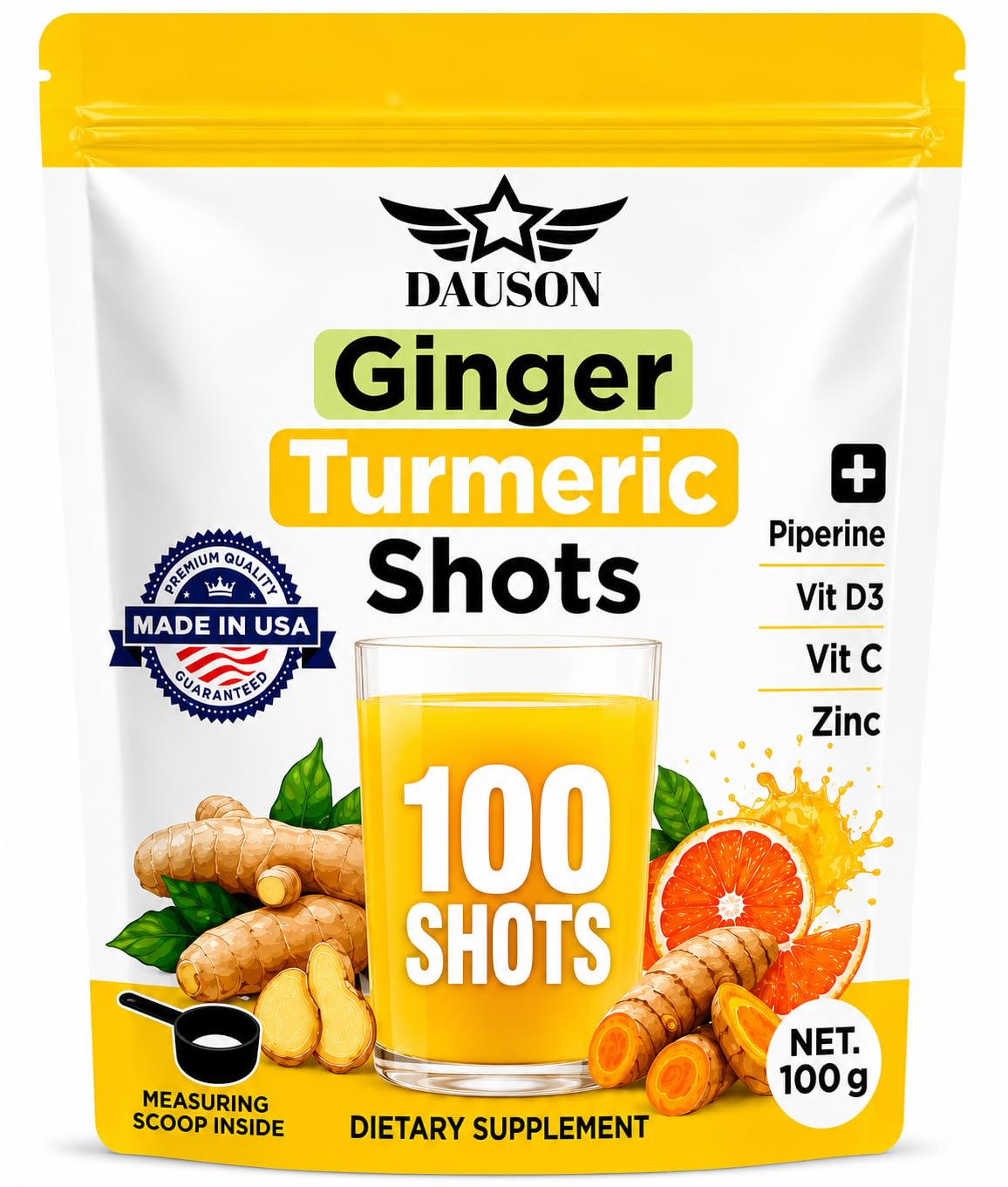 DAUSON Ginger Shots Daily Wellness Ginger Turmeric Blend Powder 3.53