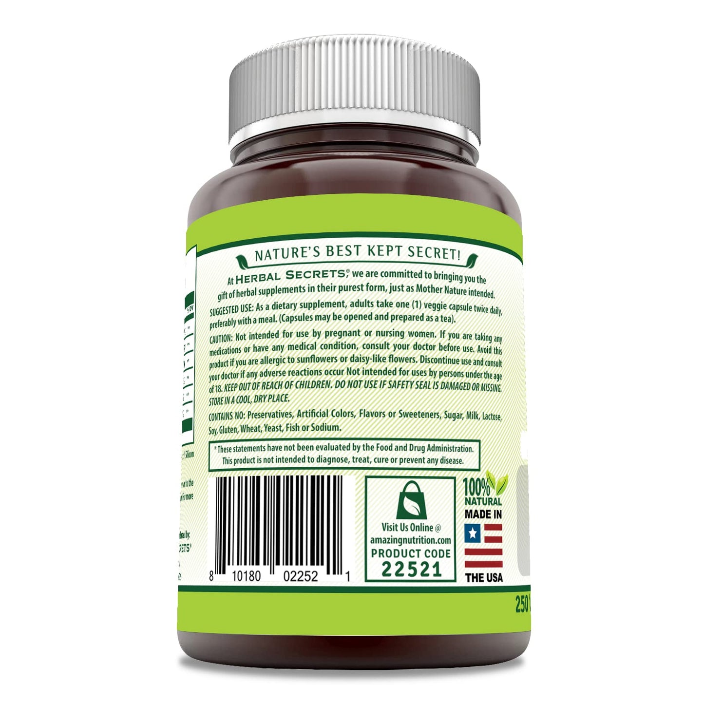 Herbal Secrets Echinacea & Goldenseal Root Supplement, 250 Veggie Capsules