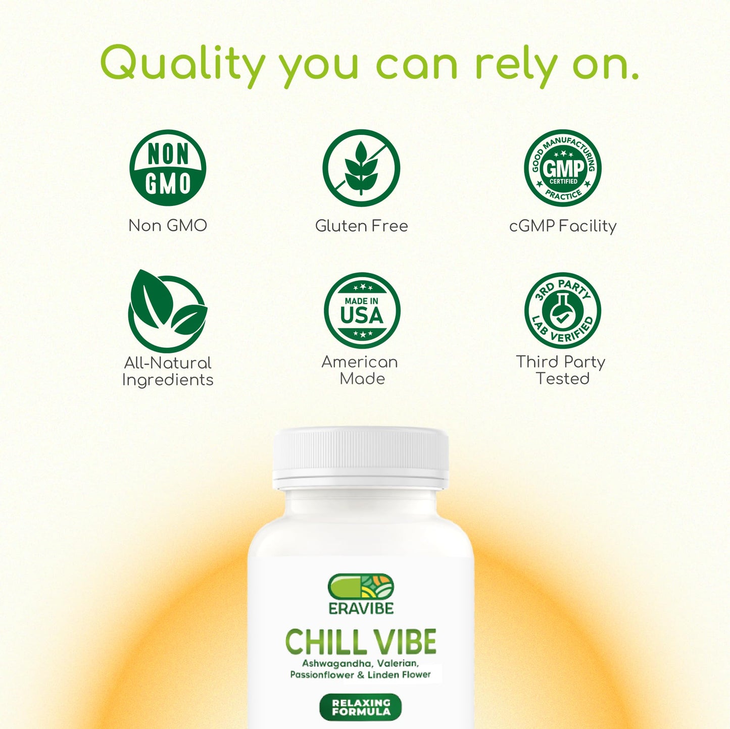 ERAVIBE Chill Vibe Herbal Blend with Ashwagandha, Valerian, Passionflower, Linden Flower & Vitamin B6 Veggie Capsules 120