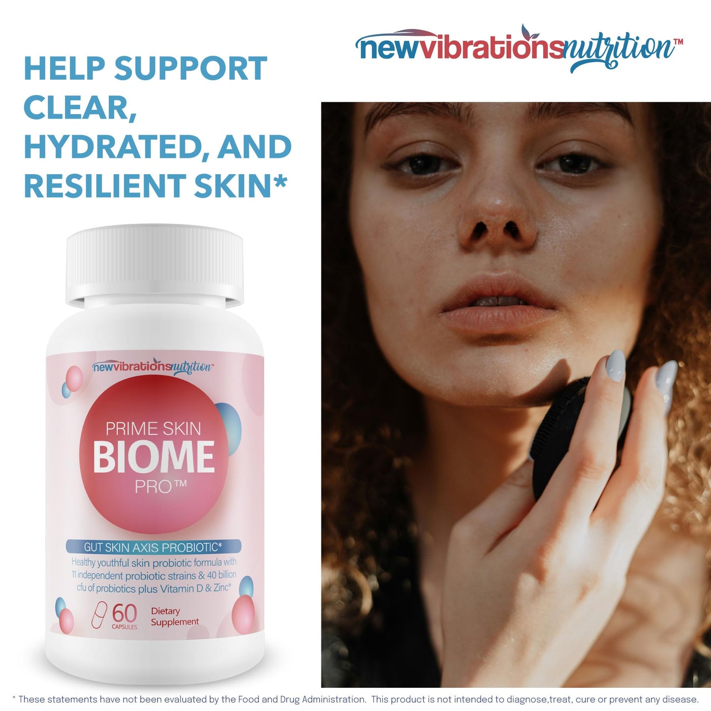 New Vibrations Nutrition Prime Skin Biome Pro Capsule 60 Count