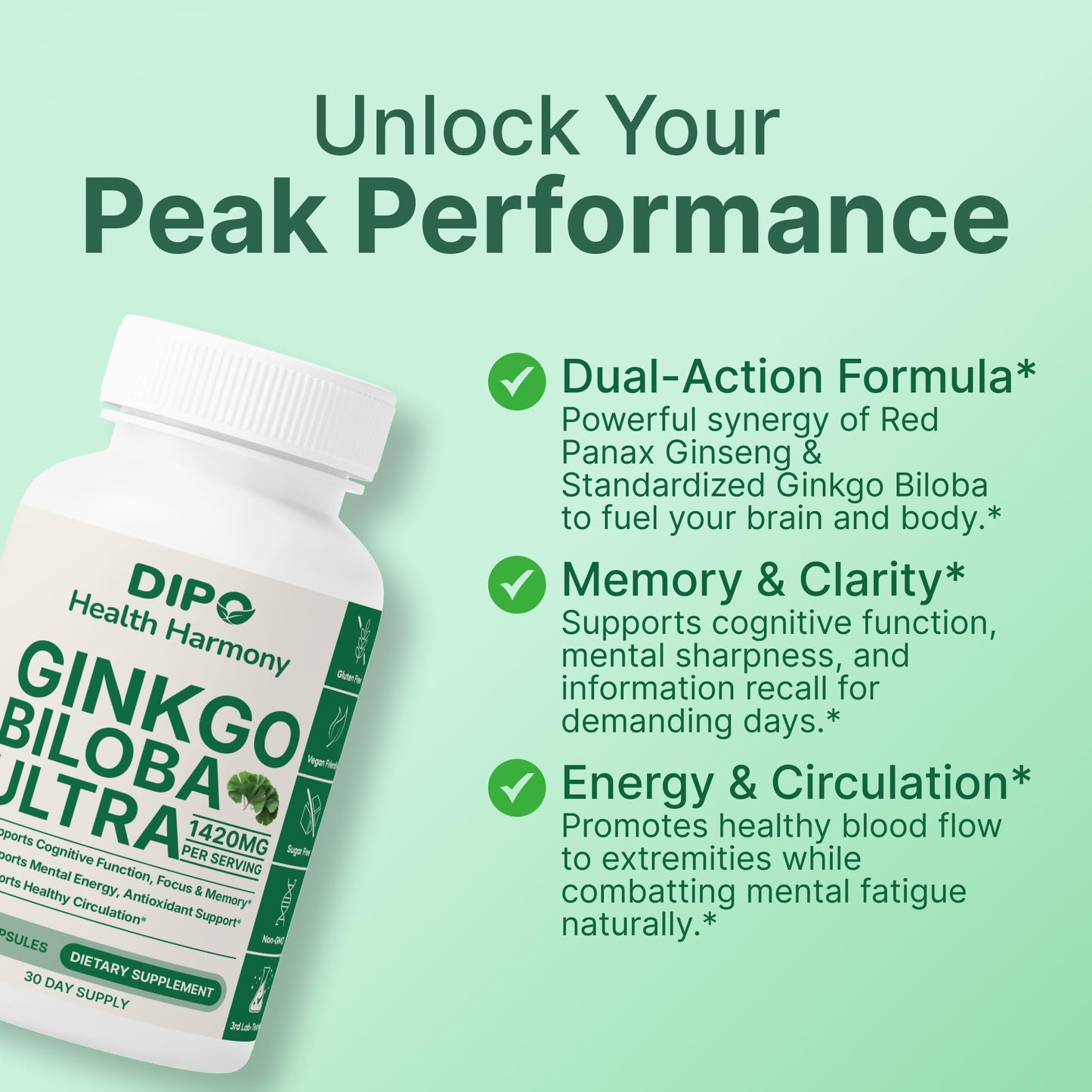 DIPO HEALTH HARMONY Ginkgo Biloba Ultra Extra Strength Capsules, 60 Count