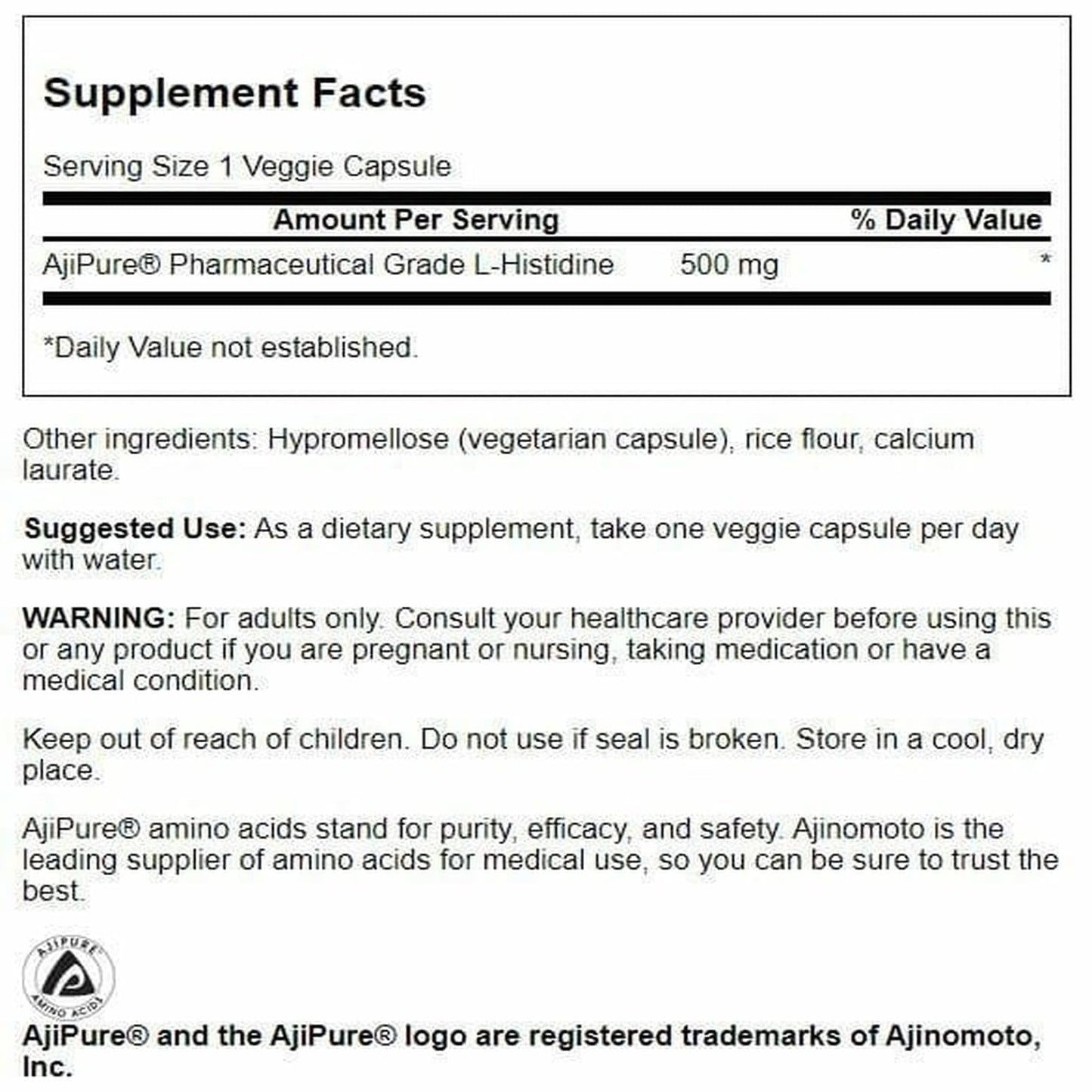 Swanson Ultra L-Histidine Ajipure 500 mg Vegan Capsules 120