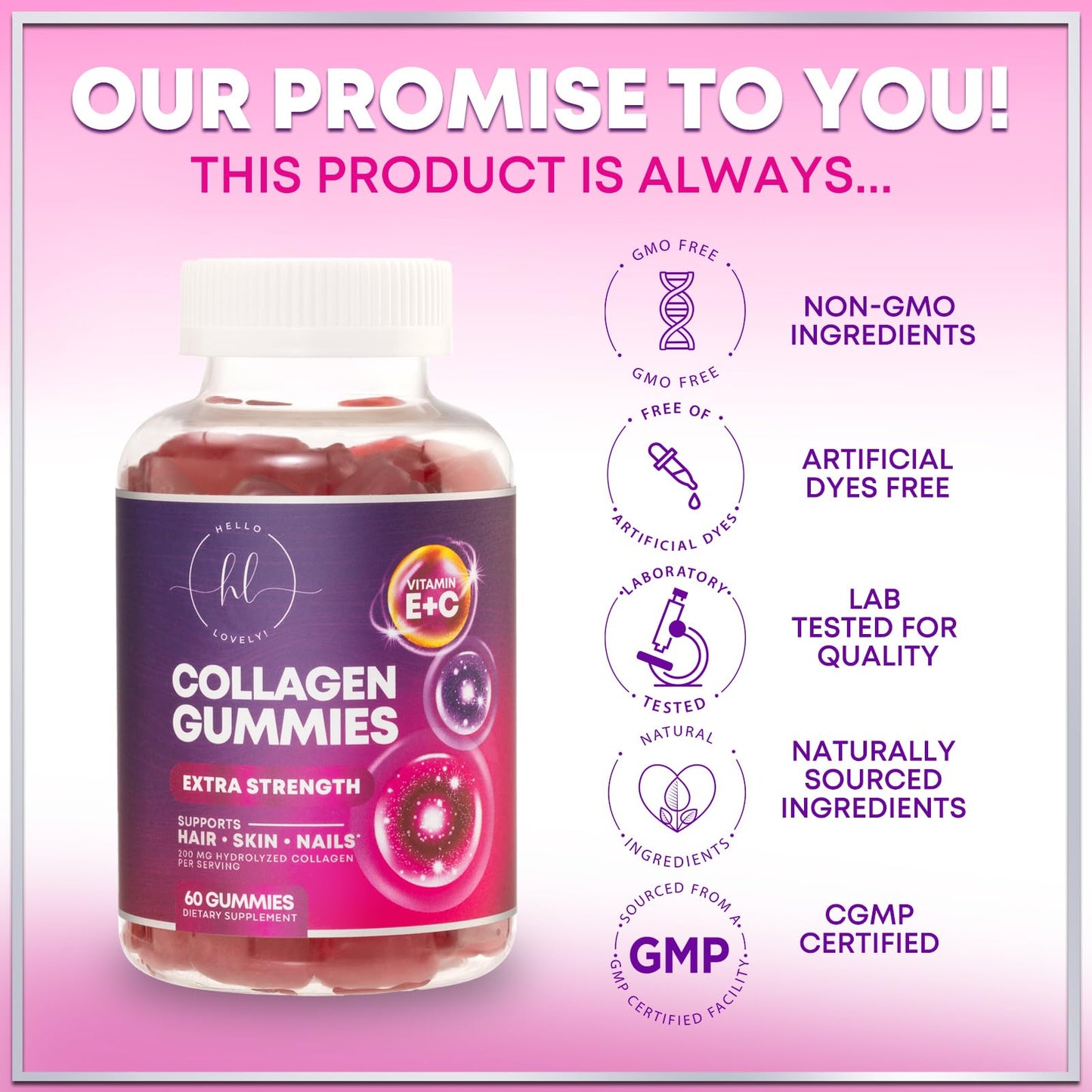 Hello Lovely! Collagen Gummies for Hair Growth, 60 Count