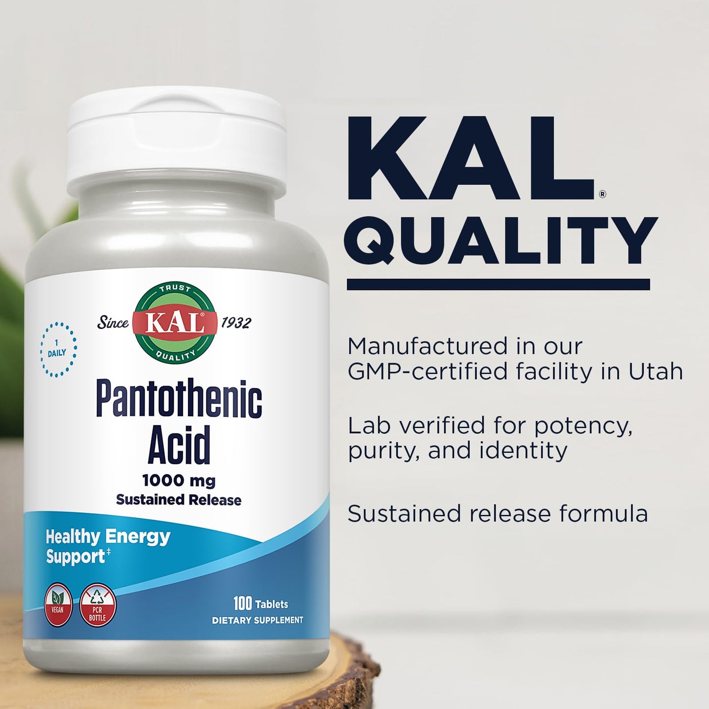KAL Pantothenic Acid 1000mg Tablet, 100 Tablets