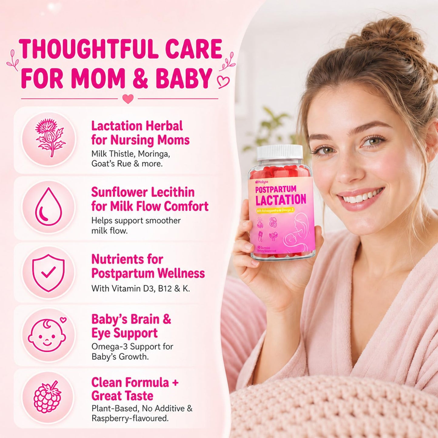 YEKBYOE Lactation Support Gummies with DHA, Moringa & Milk Thistle for Breastfeeding Moms, 420 Gummies