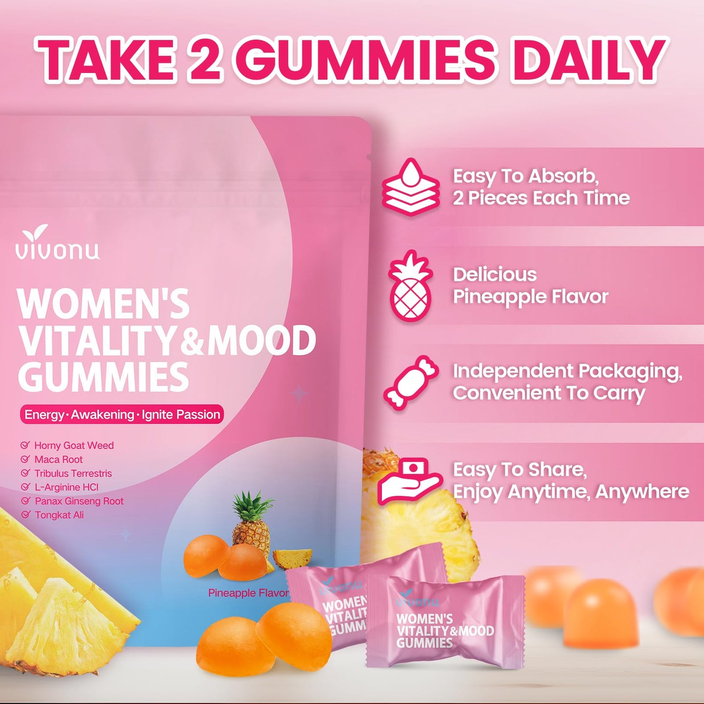 VivoNu Women Mood Gummies 60 Count