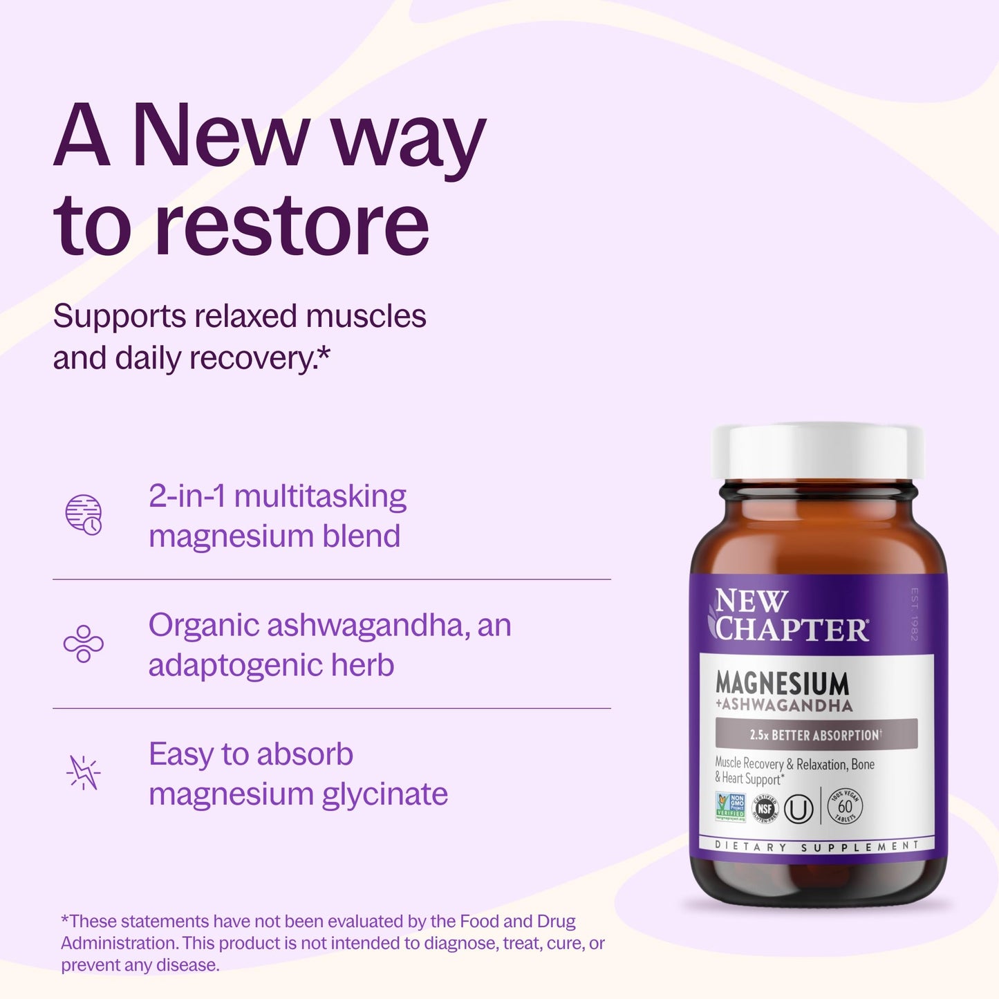 New Chapter Magnesium + Ashwagandha 60 Tablets