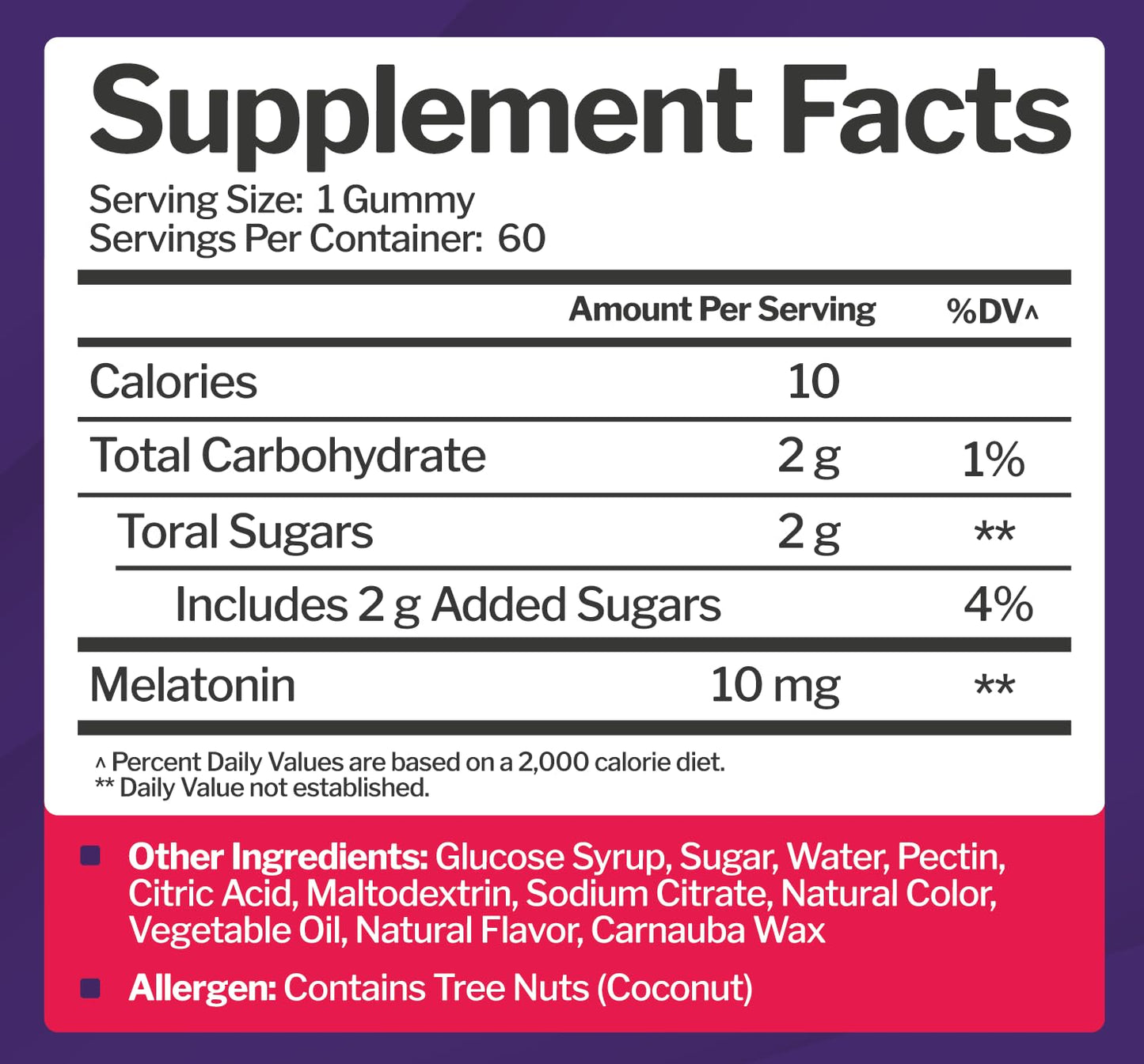 Just Nutrients Melatonin 10mg Gummies, 60 Count