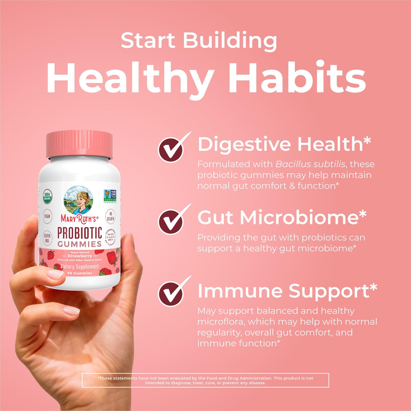 MARYRUTH'S USDA Organic Probiotic Gummies 60 Count