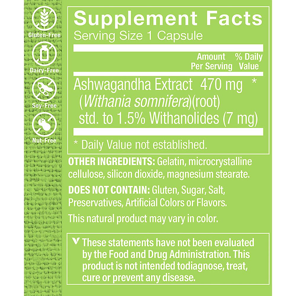 The Vitamin Shoppe Ashwagandha 470MG - Stress Support, Energy & Adaptogenic Wellness, Root Extract 60 Capsules