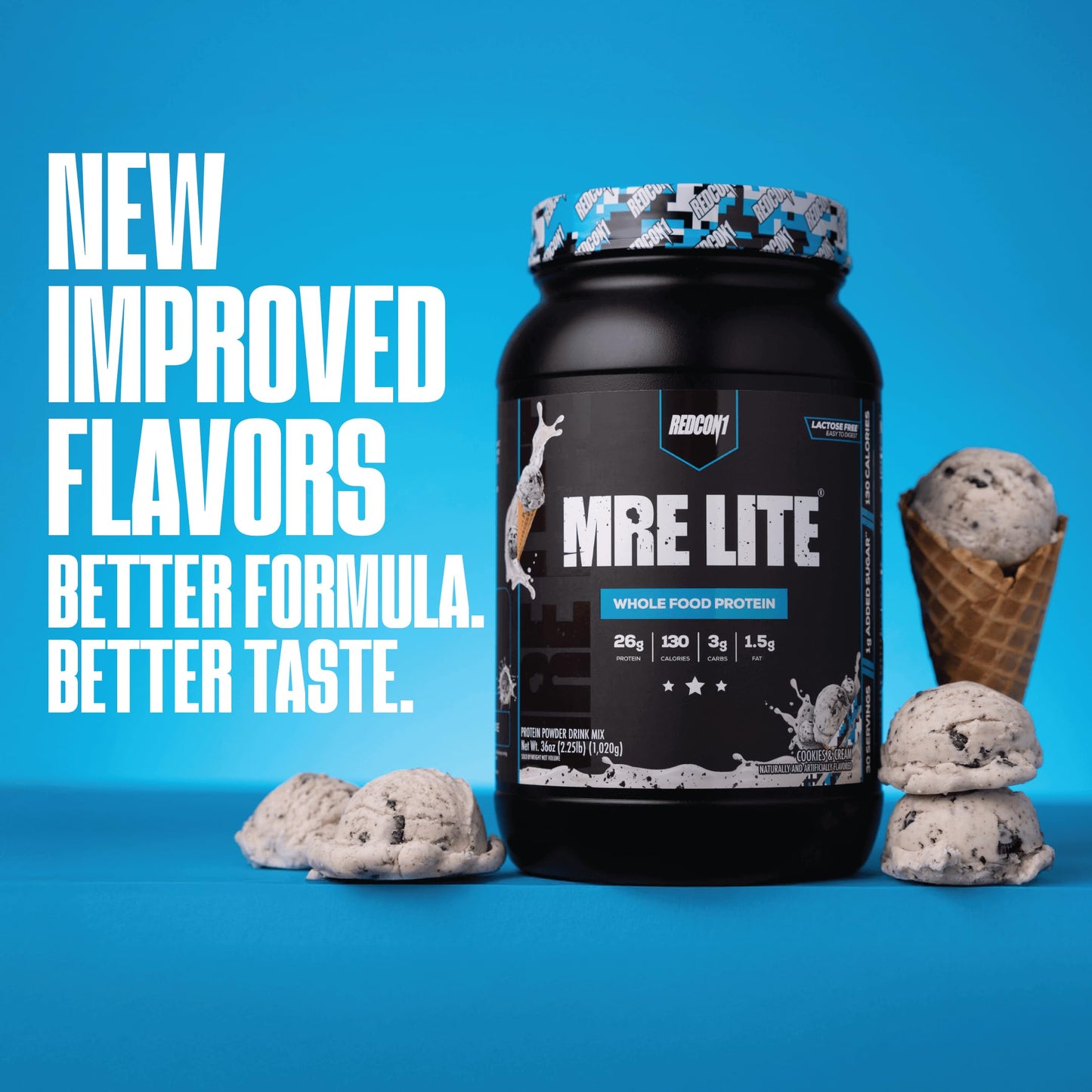 REDCON1 MRE LITE Whole Food Protein Powder Cookies & Cream, Lactose Free Meal Replacement with Animal Protein Blends, Easy to Digest Formula, 30 Servings