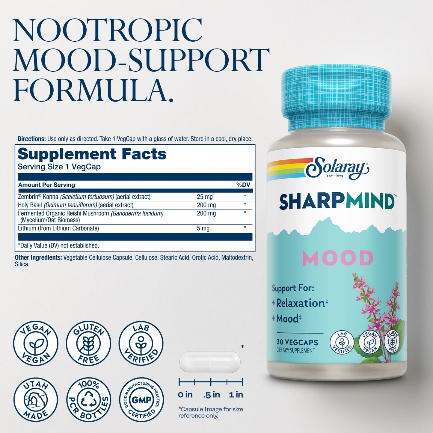 SOLARAY SharpMind Mood Support Supplement VegCap 30 VegCaps