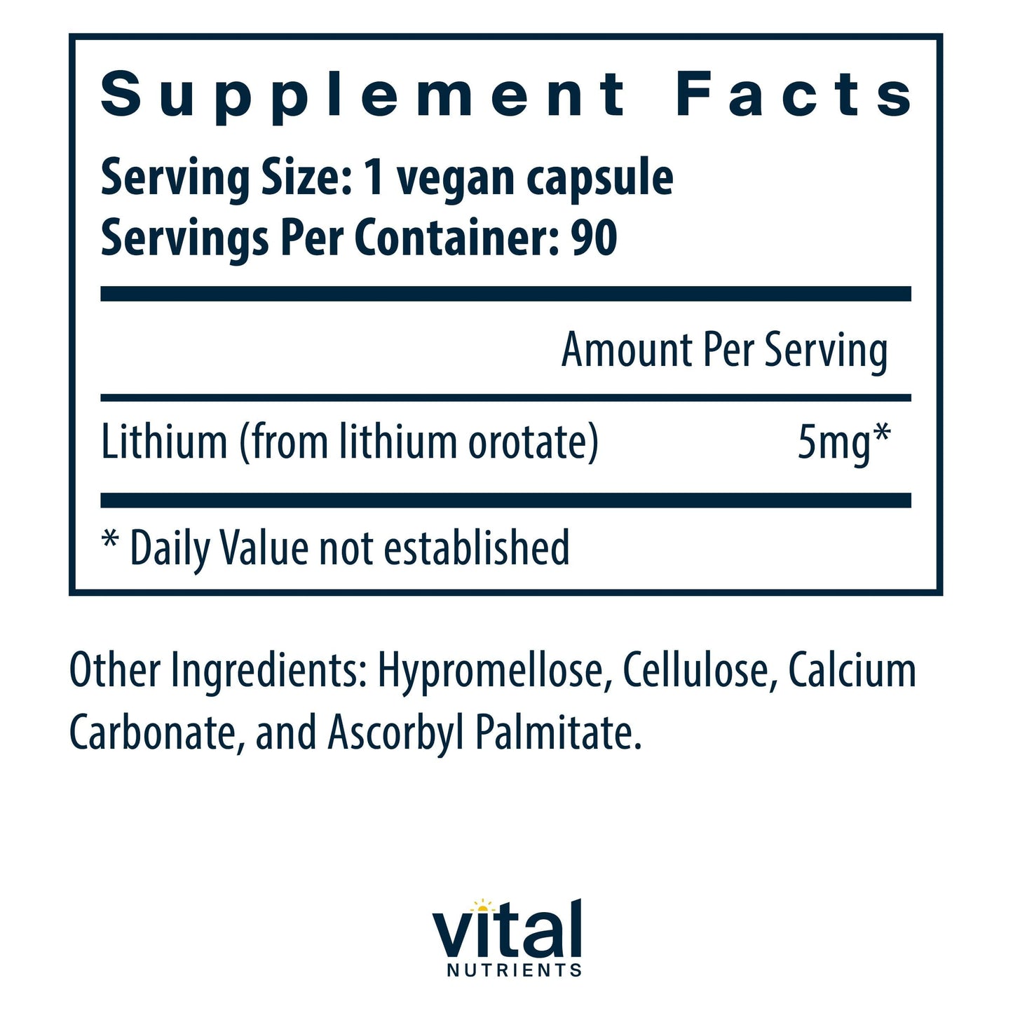 Vital Nutrients Lithium Orotate 90 Capsules