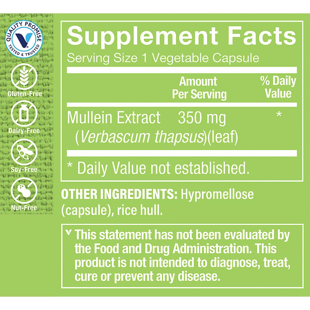 The Vitamin Shoppe Mullein 350 mg Respiratory & Immune Support, Vegetarian Capsules, 100 Count