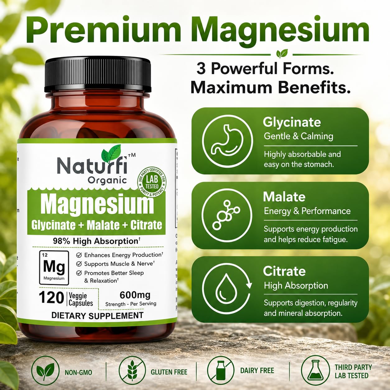 Naturfi Organic Triple Magnesium Complex 120 Capsules