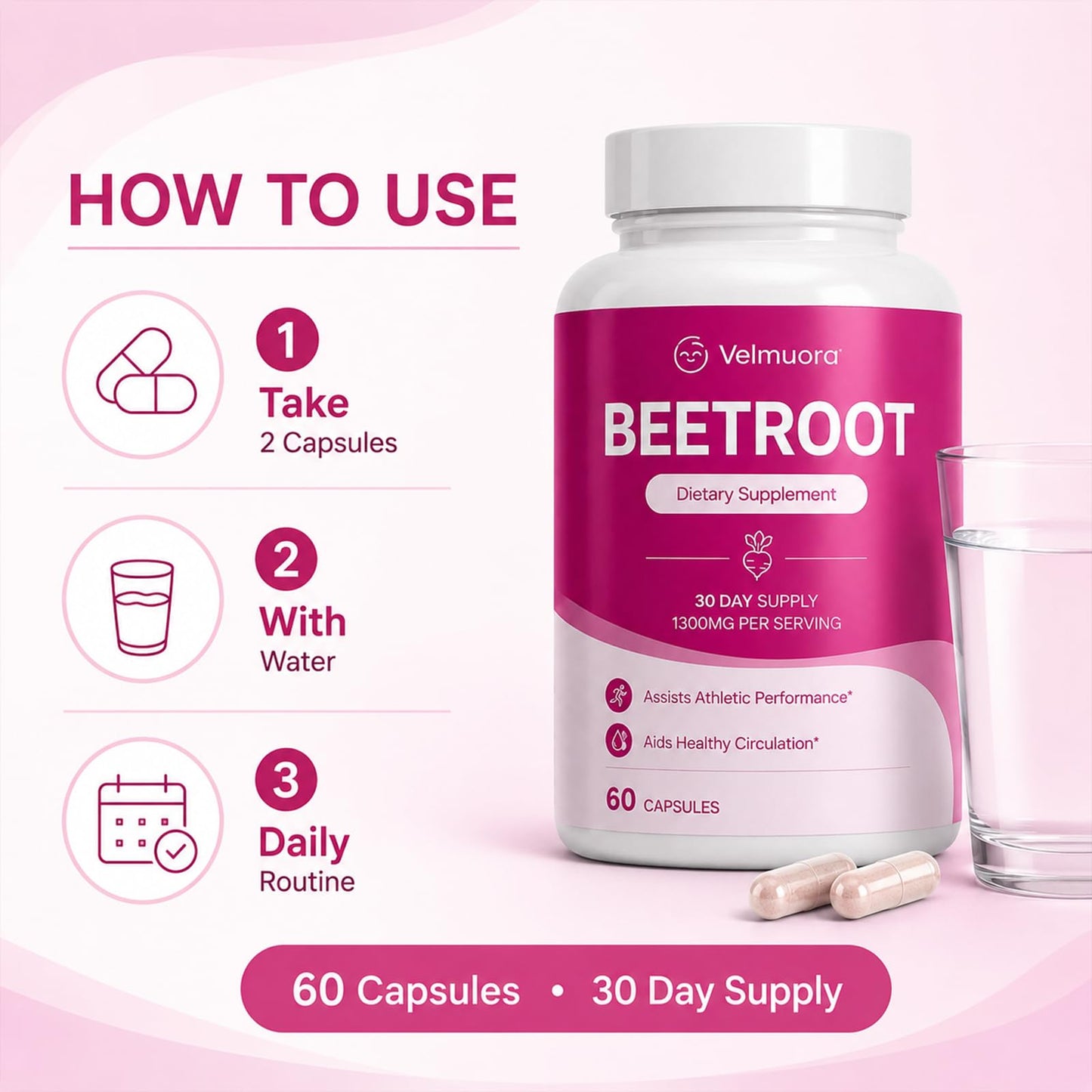 Golden Dunes Velmuora Organic Beet Root Capsules, 60 Capsules