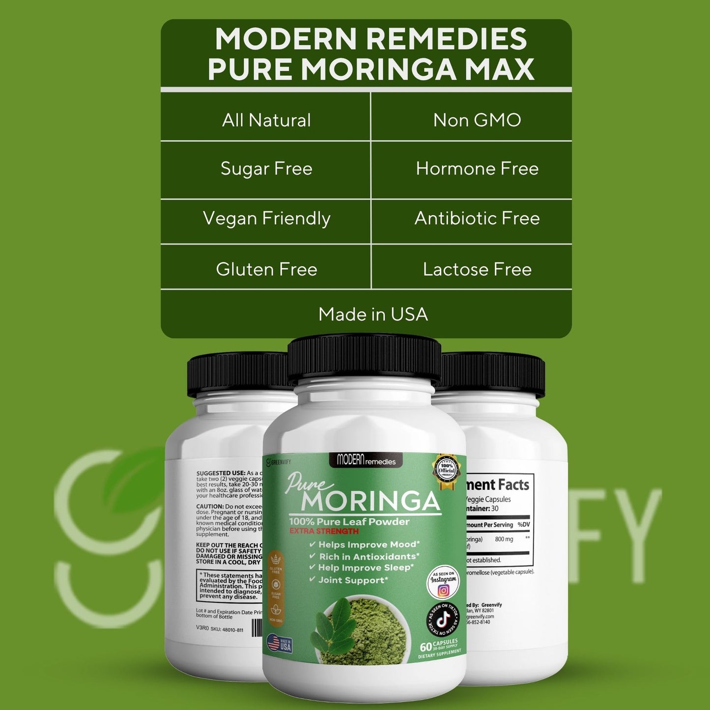 GREENVIFY Moringa Max Leaf Powder Supplement Capsules 300