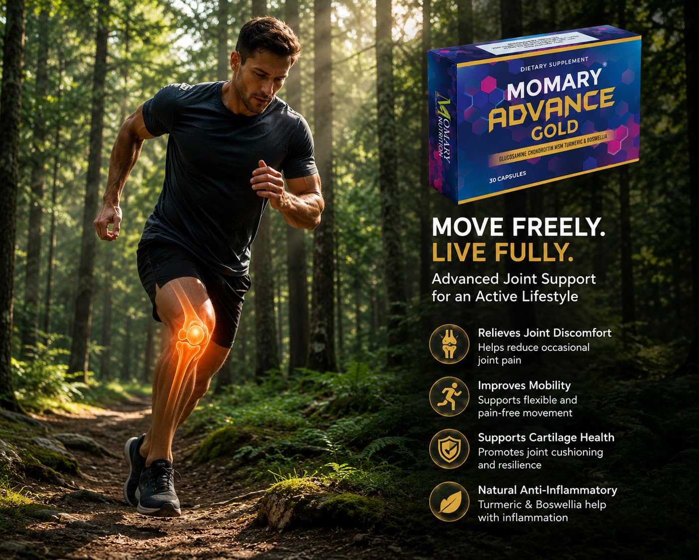 MOMARY NUTRITION Advance Gold Glucosamine Chondroitin MSM Turmeric Boswellia Calcium & Magnesium – Advanced Joint Comfort & Mobility Support Capsules, 30 Count