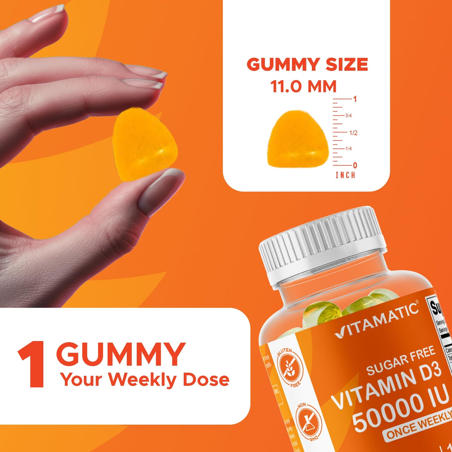 Vitamatic Sugar Free Vitamin D3 50,000 IU Weekly Gummies, 240 Gummies
