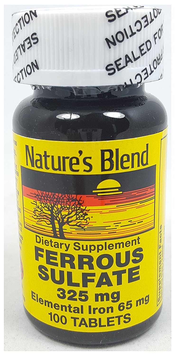 Ferrous Sulfate 325 mg Tablets, 100 Count Per Bottle, 3 Bottles