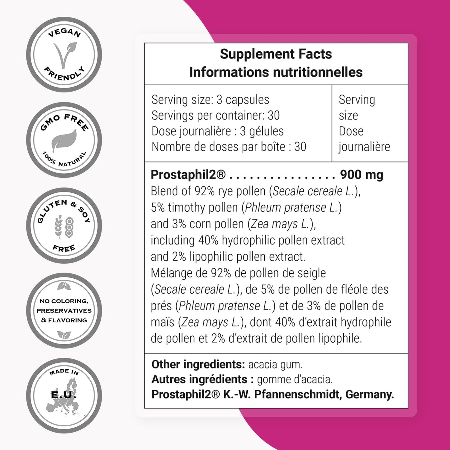 Supersmart Prostaphil2 900mg per Day Natural Grass Pollen Extract Rich in Phytosterols Beta-Sitosterol Capsule, 90 Vegetarian Capsules