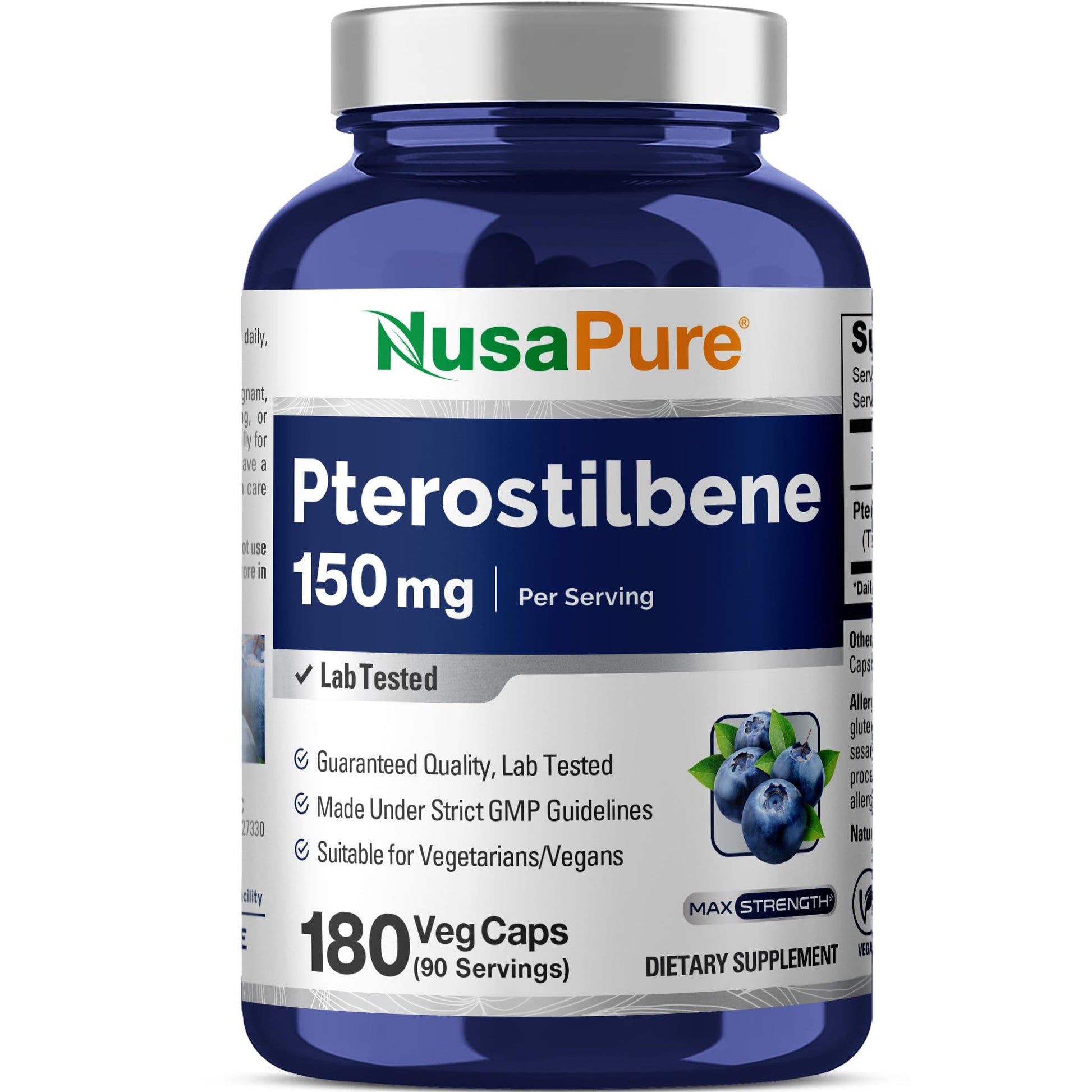 NusaPure Pterostilbene 150mg Capsules, 180 Count
