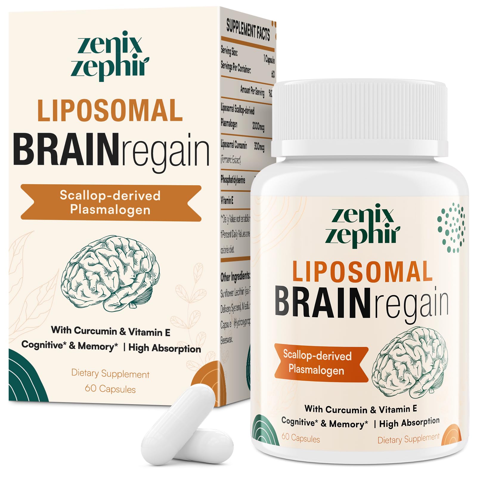 ZenixZephir Liposomal Brain Supplements for Memory and Focus Softgels 60