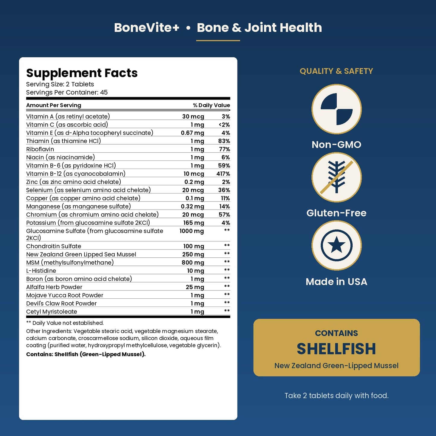 Kurryculum BoneVite+ Glucosamine Chondroitin MSM - Bone & Joint Wellness with Green Lipped Sea Mussel, Devil's Claw & Boron - Knee Hip Back Wellness - Non-GMO Gluten Free Tablets 90