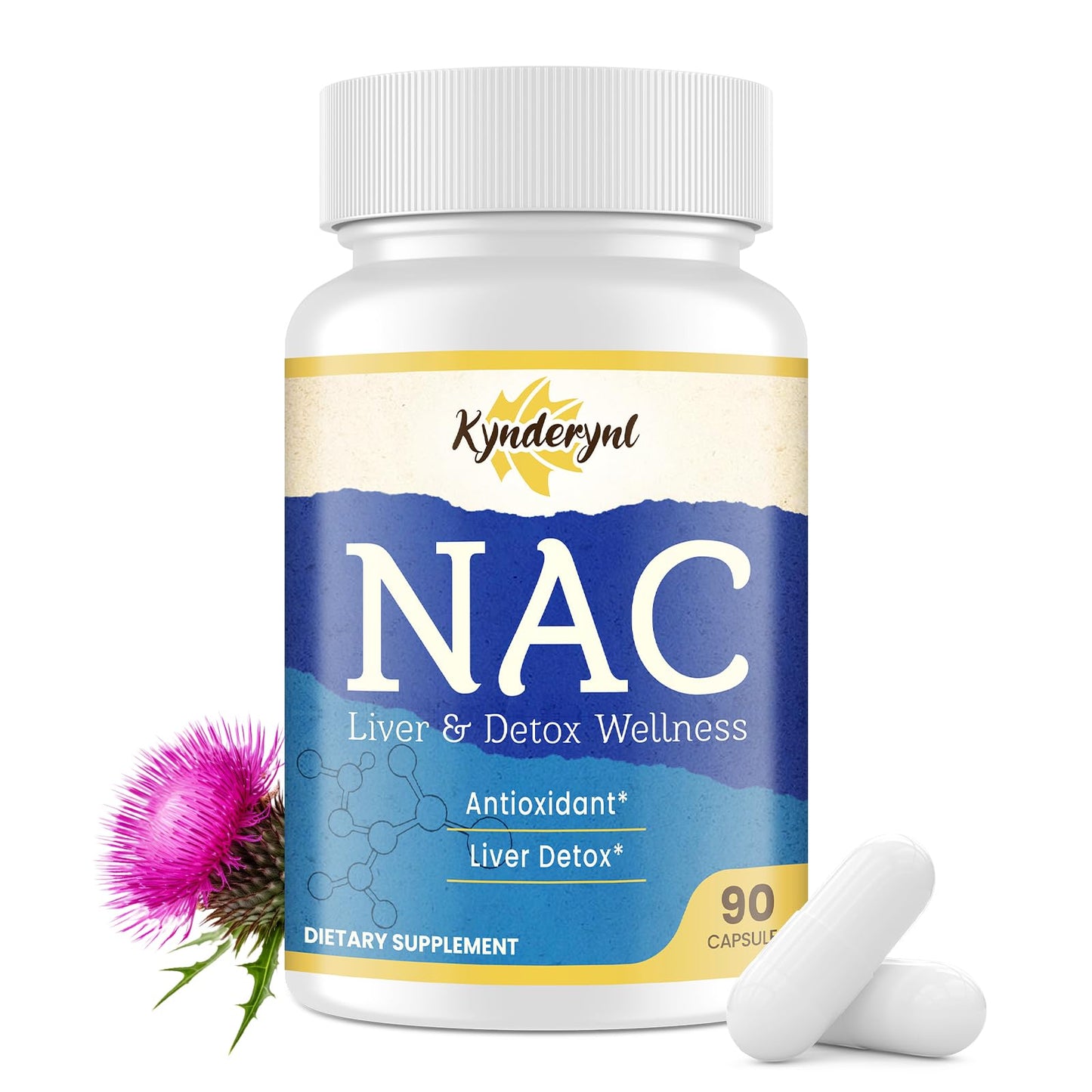 Kynderynl N-Acetyl Cysteine 1000mg Capsules with Milk Thistle & Glutathione, 45-Count