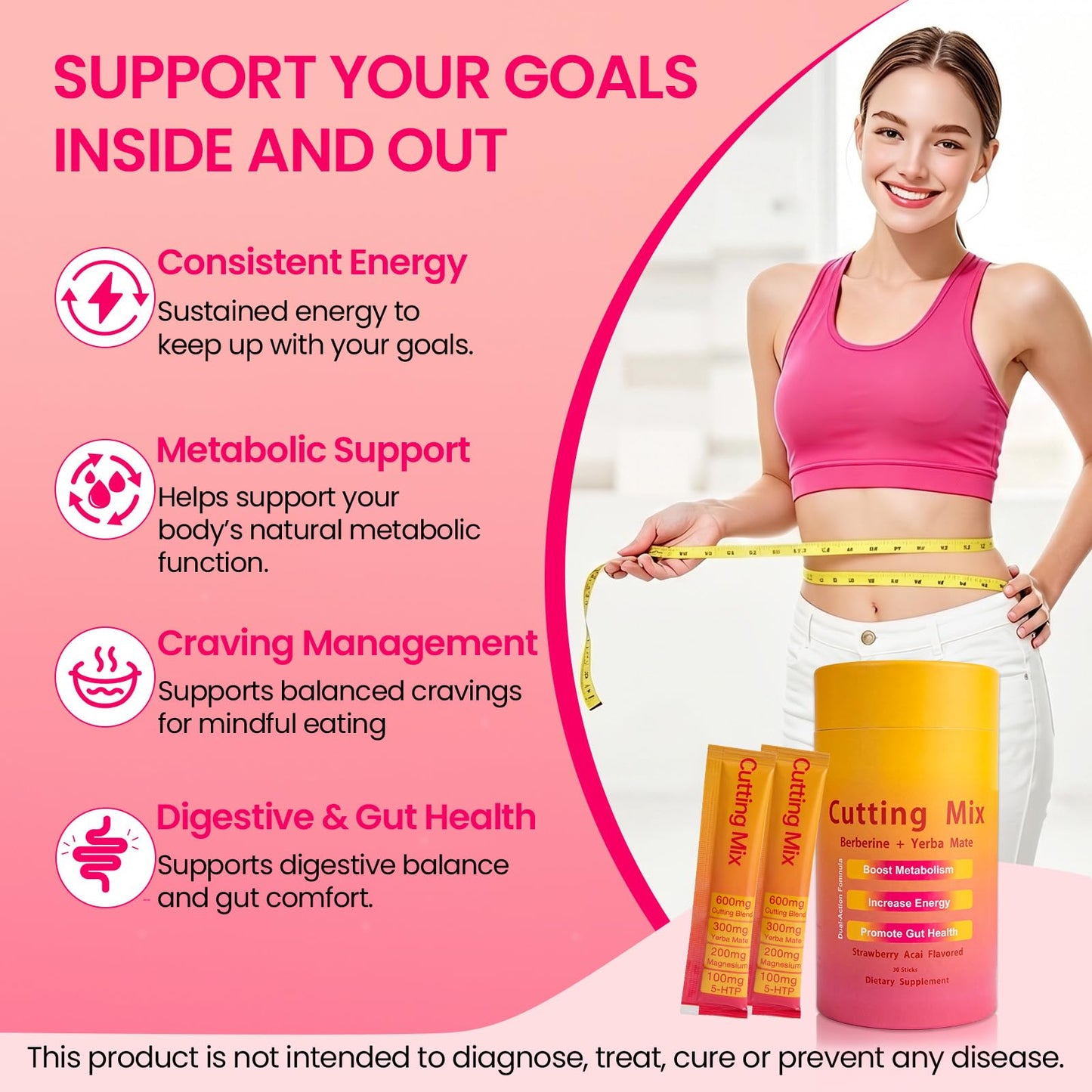 BOYAO Cutting Mix Fat Shaping Powder with 5-HTP (5-Hydroxytryptophan), Yerba Mate & Berberine, Daily Energy & Metabolism Support, Strawberry Acai Flavor, 30