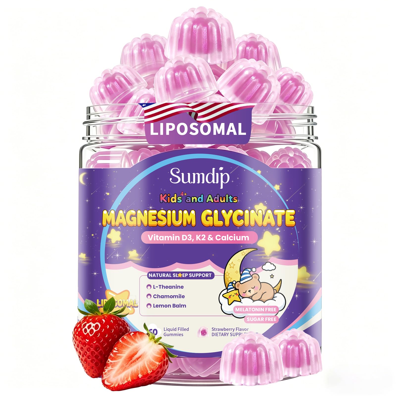 SumDIP Magnesium Glycinate Gummies, 400mg Liposomal Magnesium, 60 Count