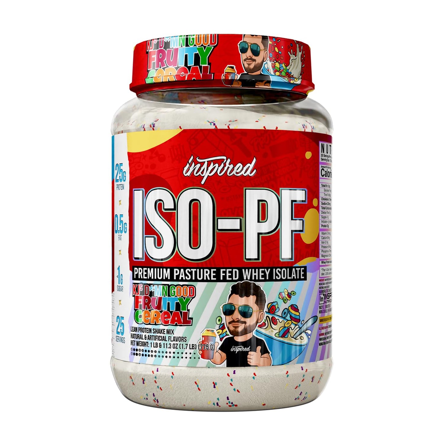 Inspired Nutraceuticals ISO-PF Grass Fed Whey Protein Isolate Powder, Free from Hormones, GMOs and Antibiotics, Fruity Cereal, 27.5 oz