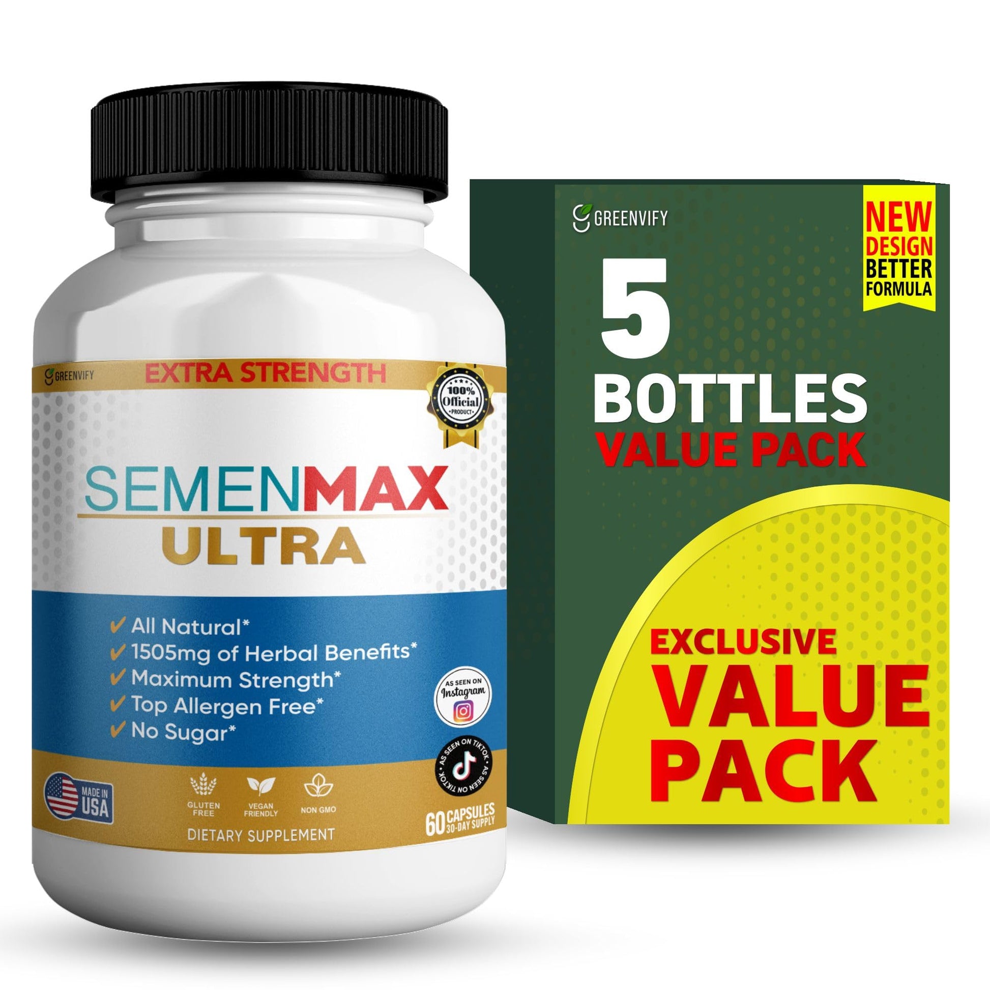 GREENVIFY Semenmax Ultra Organic Maca Root Complex Capsules, 60 Capsules