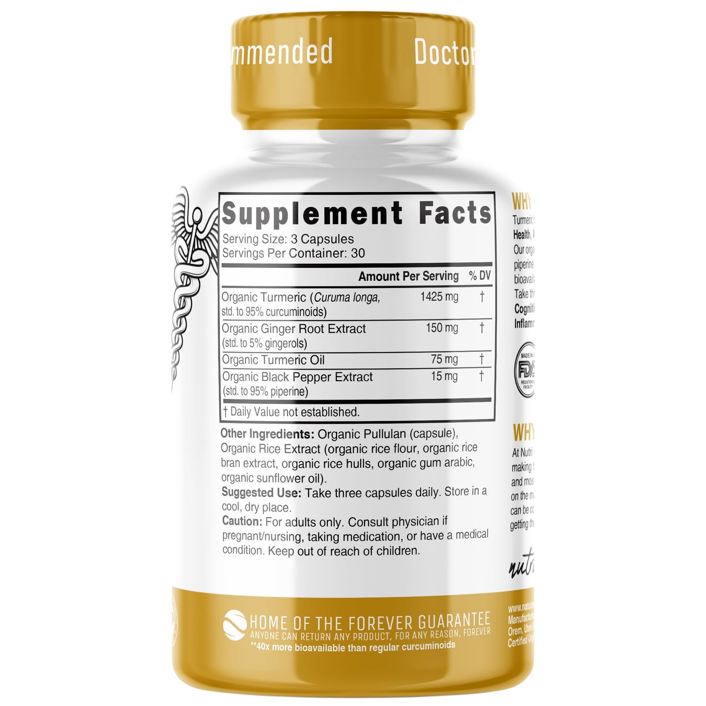 Nature's Fusions Nutri Organic Turmeric Curcumin Supplement Capsules 90 Count