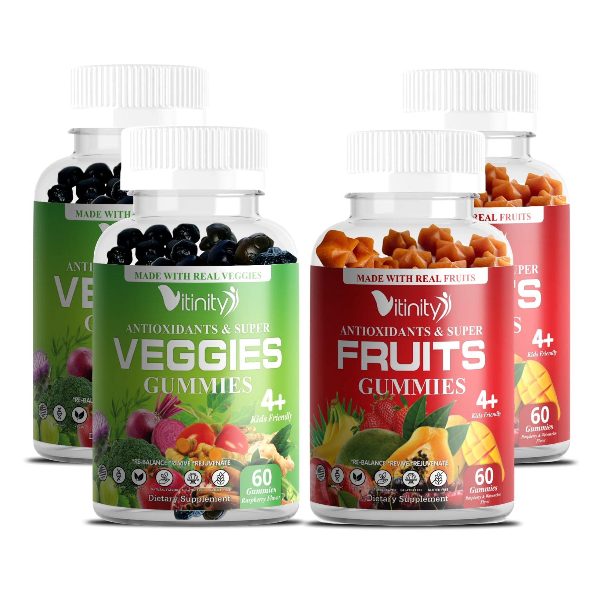 VITINITY Real Fruit & Veggie Gummies - Superfood Vegetable Vitamin Supplement, 240 Gummies