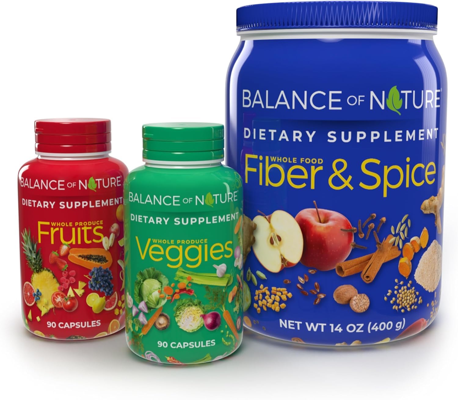 Balance of Nature Whole Health System - Whole Food Fruits & Veggies and Fiber & Spice Supplements Capsules, 180 Capsules