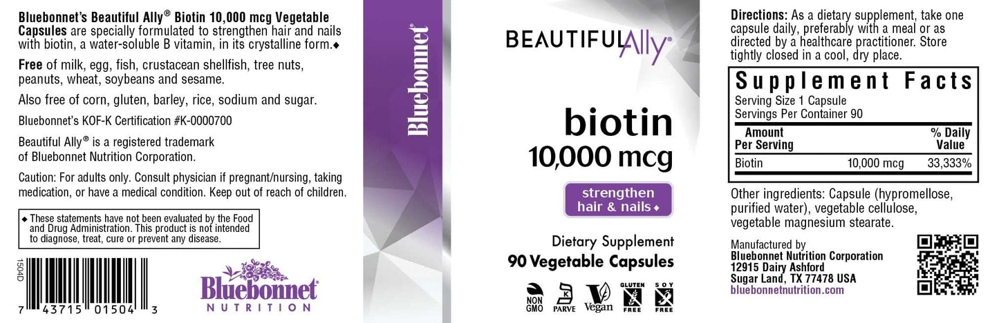 BlueBonnet Beautiful Ally Biotin 10,000 mcg Capsules, 90 Count