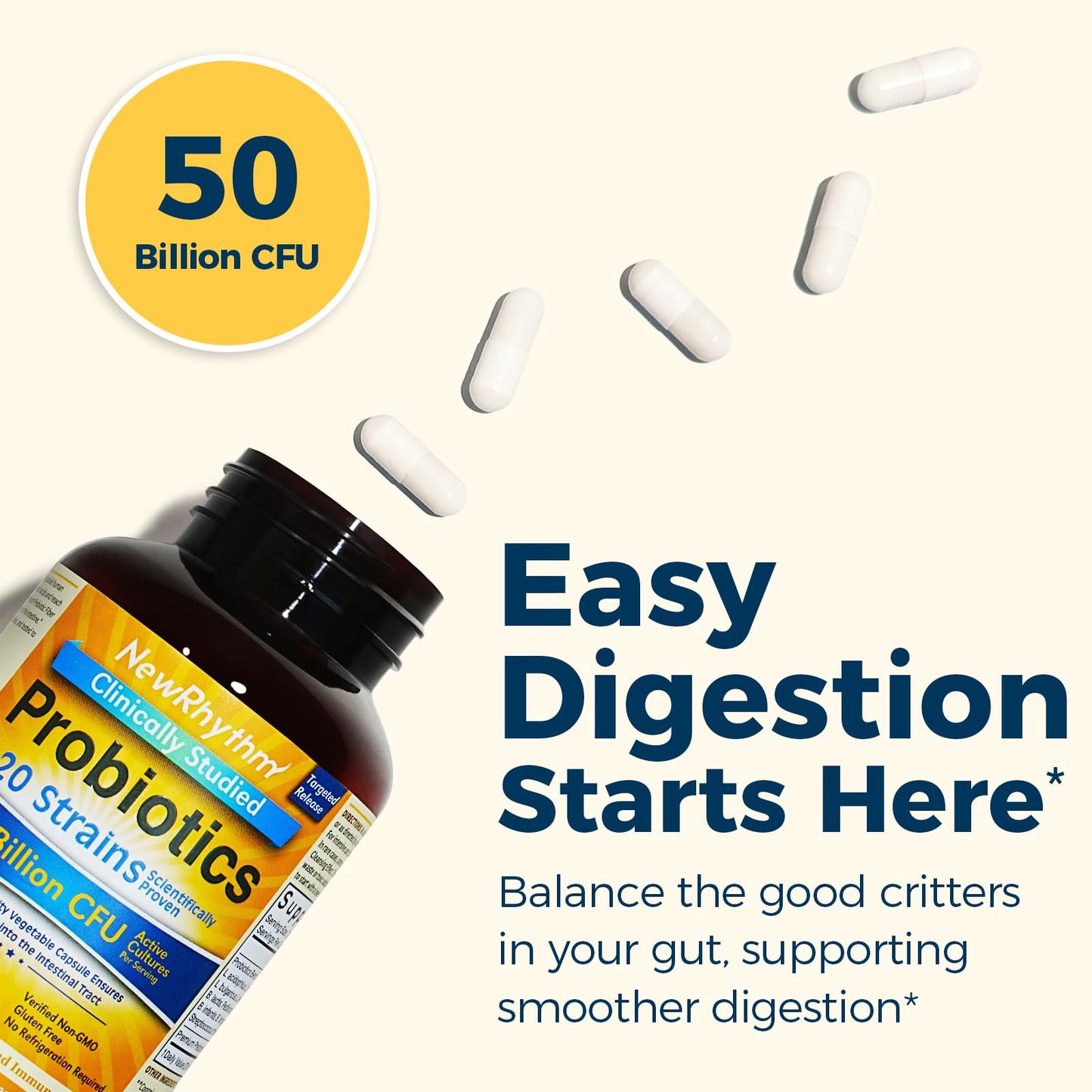 NewRhythm Probiotic Bundle: Complete Digestive Health + Menopause Relief with Black Cohosh, Prebiotics, 20 Strains, Targeted Release Technology, Non-GMO, 90 Capsules
