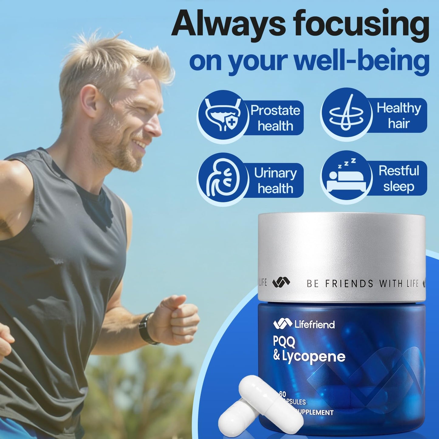 LIFEFRIEND Saw Palmetto Prostate Health Supplement for Men – DHT Blocker with Taurine & Lycopene – 180 Capsules