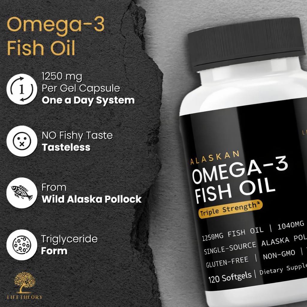 LIFETHEORY Alaskan Omega-3 Fish Oil, Triple Strength, 120 Softgels
