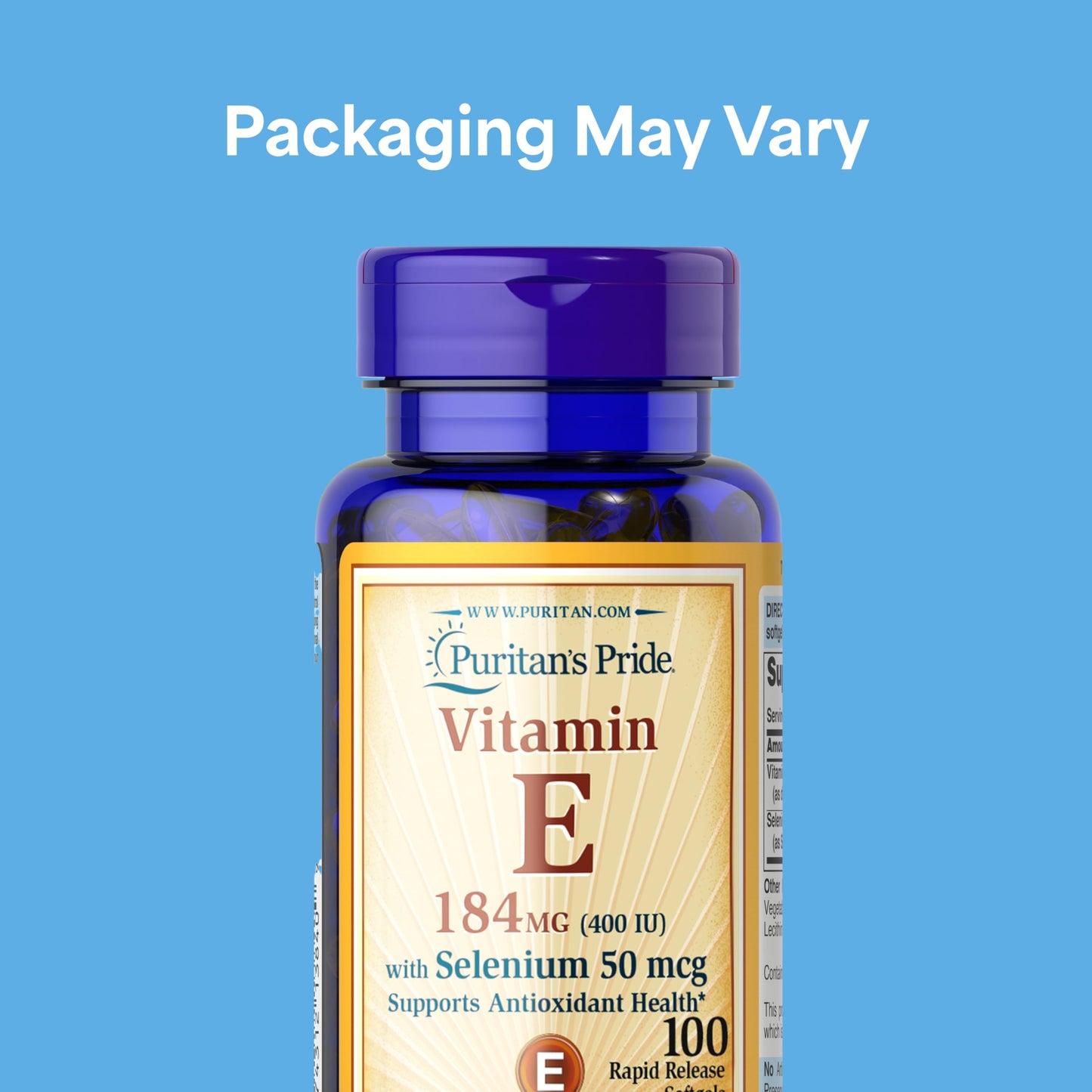 Puritan's Pride Vitamin E 184mg (400 IU) with Selenium 50mcg Softgels, 100 count