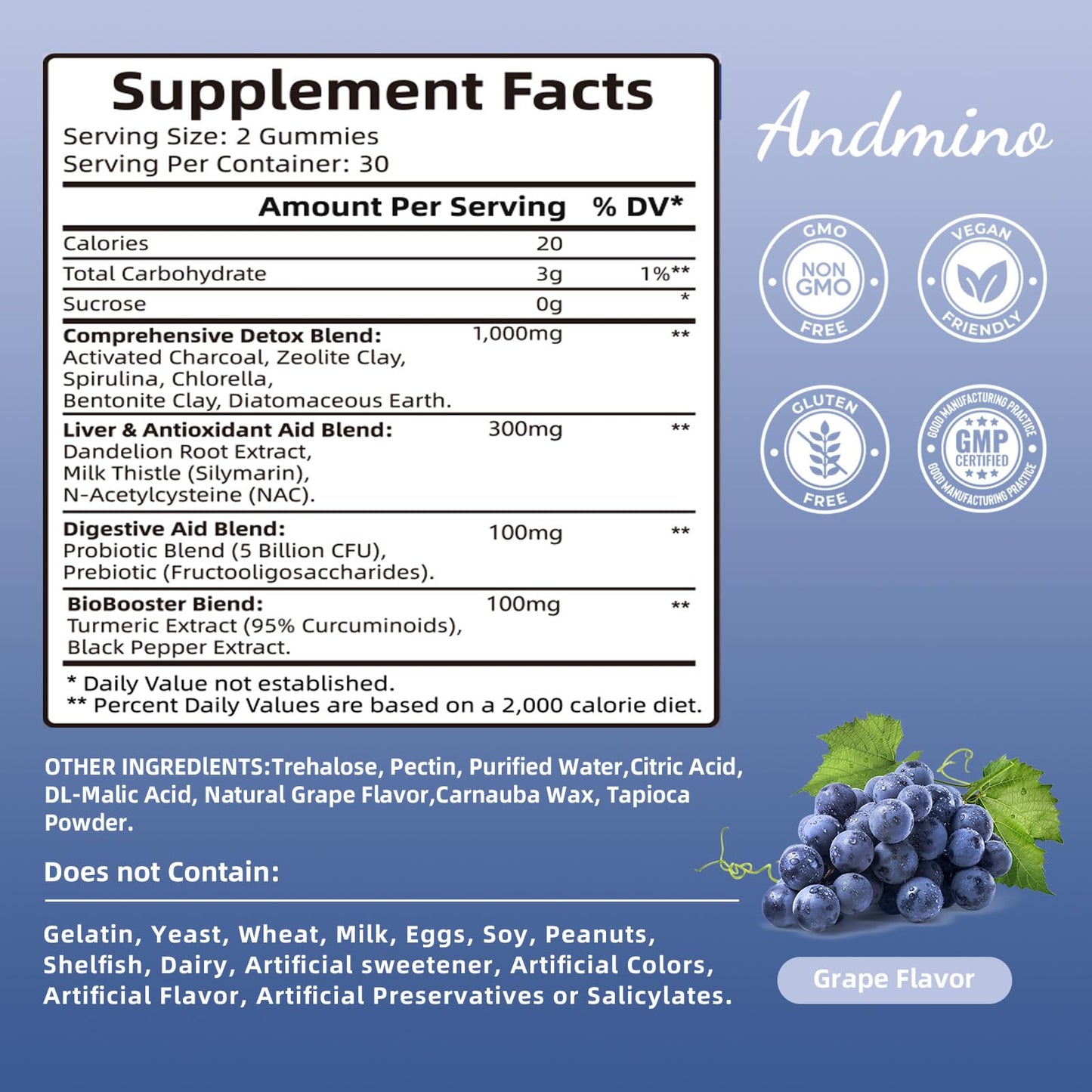 andmino 13-in-1 Detox Binder Gummies 60 Count