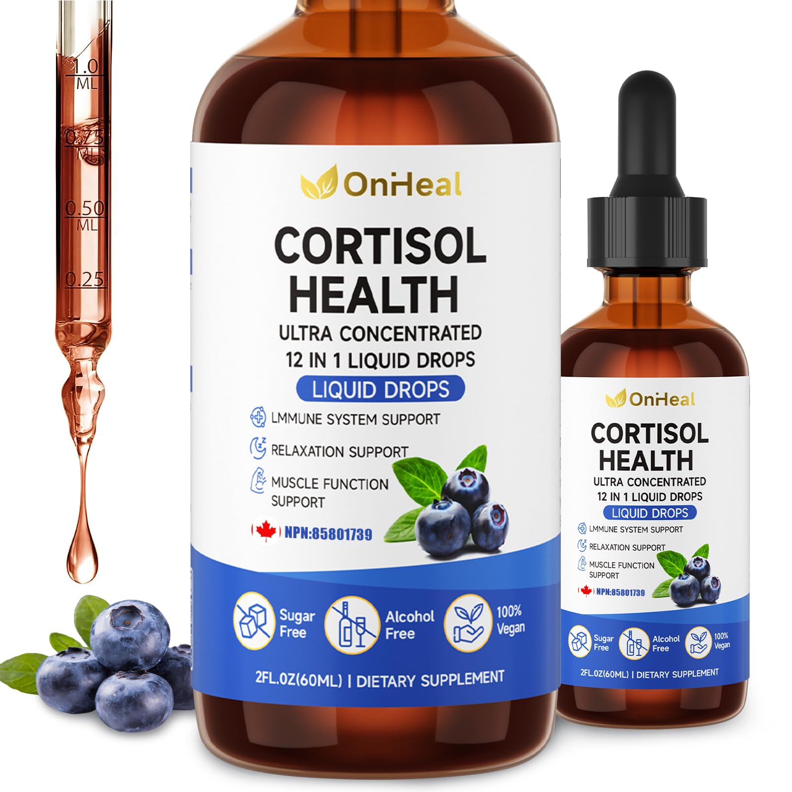 YBFQ Cortisol Supplement 12-in-1 Detox & Regulation Formula with Magnesium, L-Theanine & Hormone Balance Drops Capsule, 1 Count