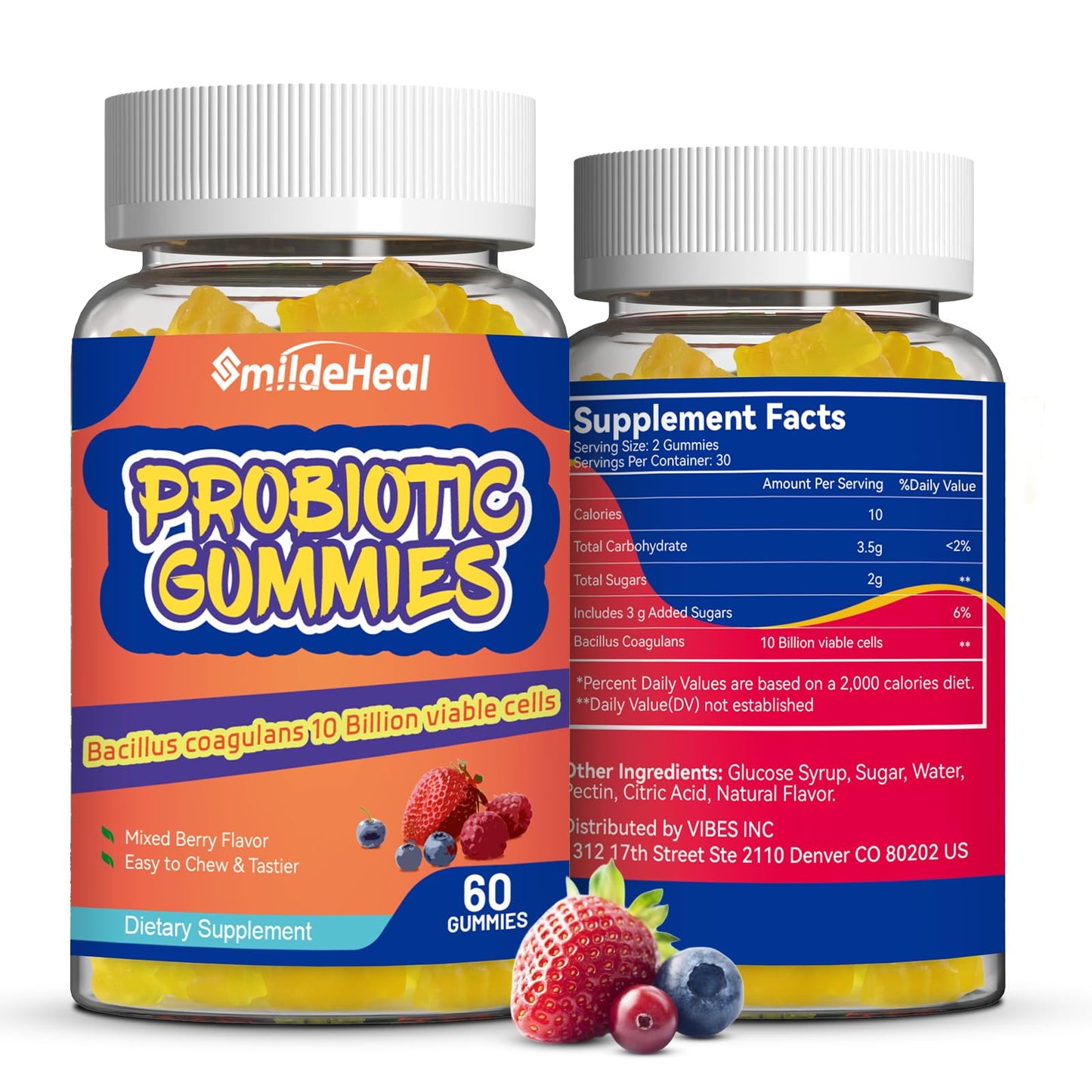 SmildeHeal Probiotic Gummies for Digestive Health, 120 Gummies