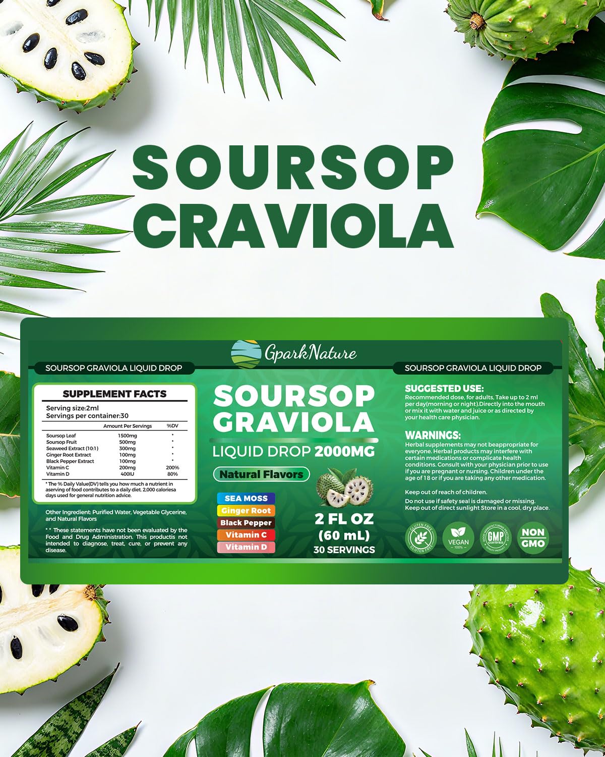 GparkNature Soursop Drops 2000mg Gummy 60 Count