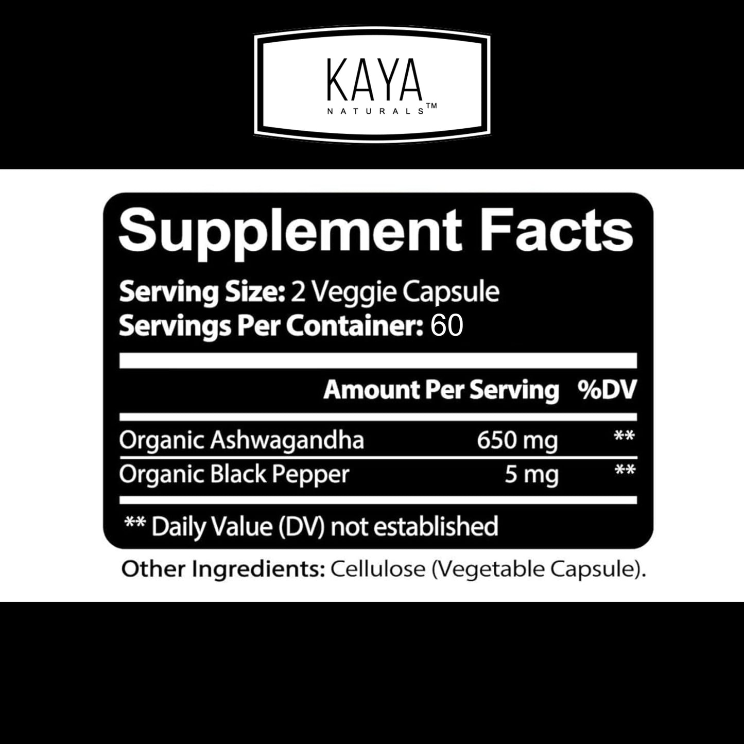 Kaya Naturals Ashwagandha 1300mg Capsules, 120 Count