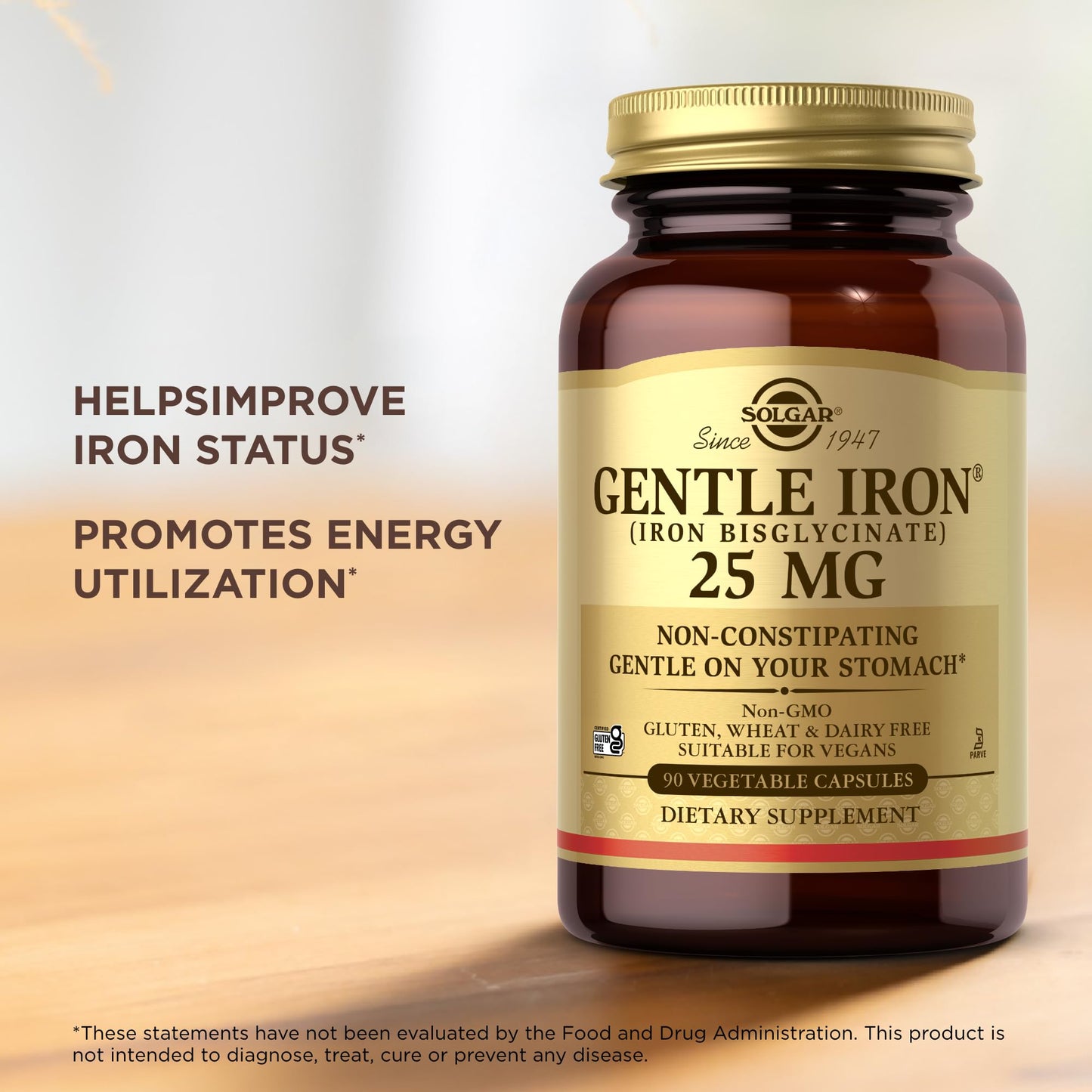 Solgar Gentle Iron (Iron Bisglycinate) 25 mg Capsules, 90 Count