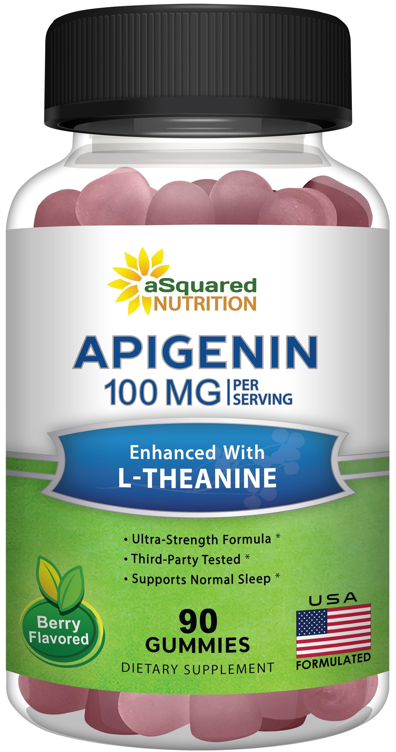 aSquared Nutrition Apigenin 100mg with L-Theanine 100mg Gummies, 90 Count